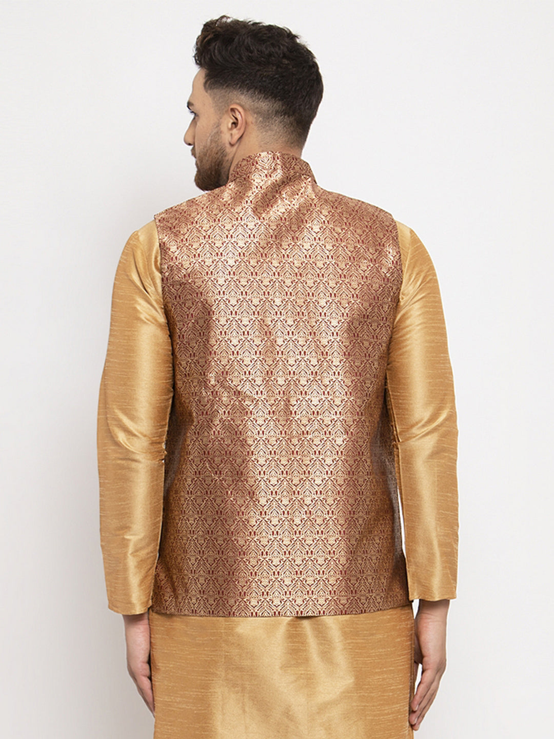 Jompers Men's Maroon Woven Nehru Jacket