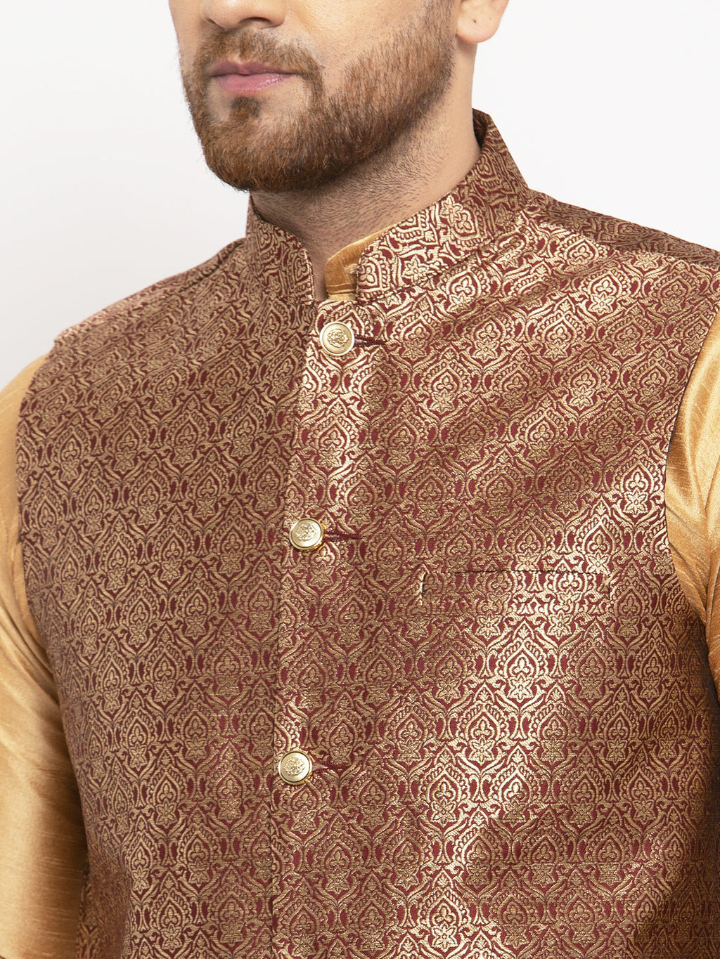 Jompers Men's Maroon Woven Nehru Jacket