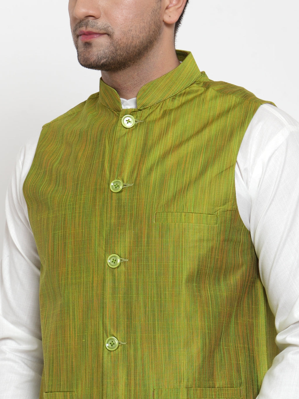 Jompers Men's Green Woven Design Nehru Jacket