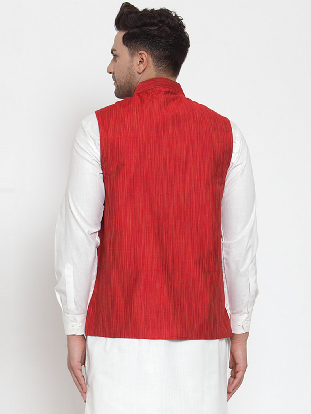 Jompers Men's Beautiful Red Woven Design Nehru Jacket