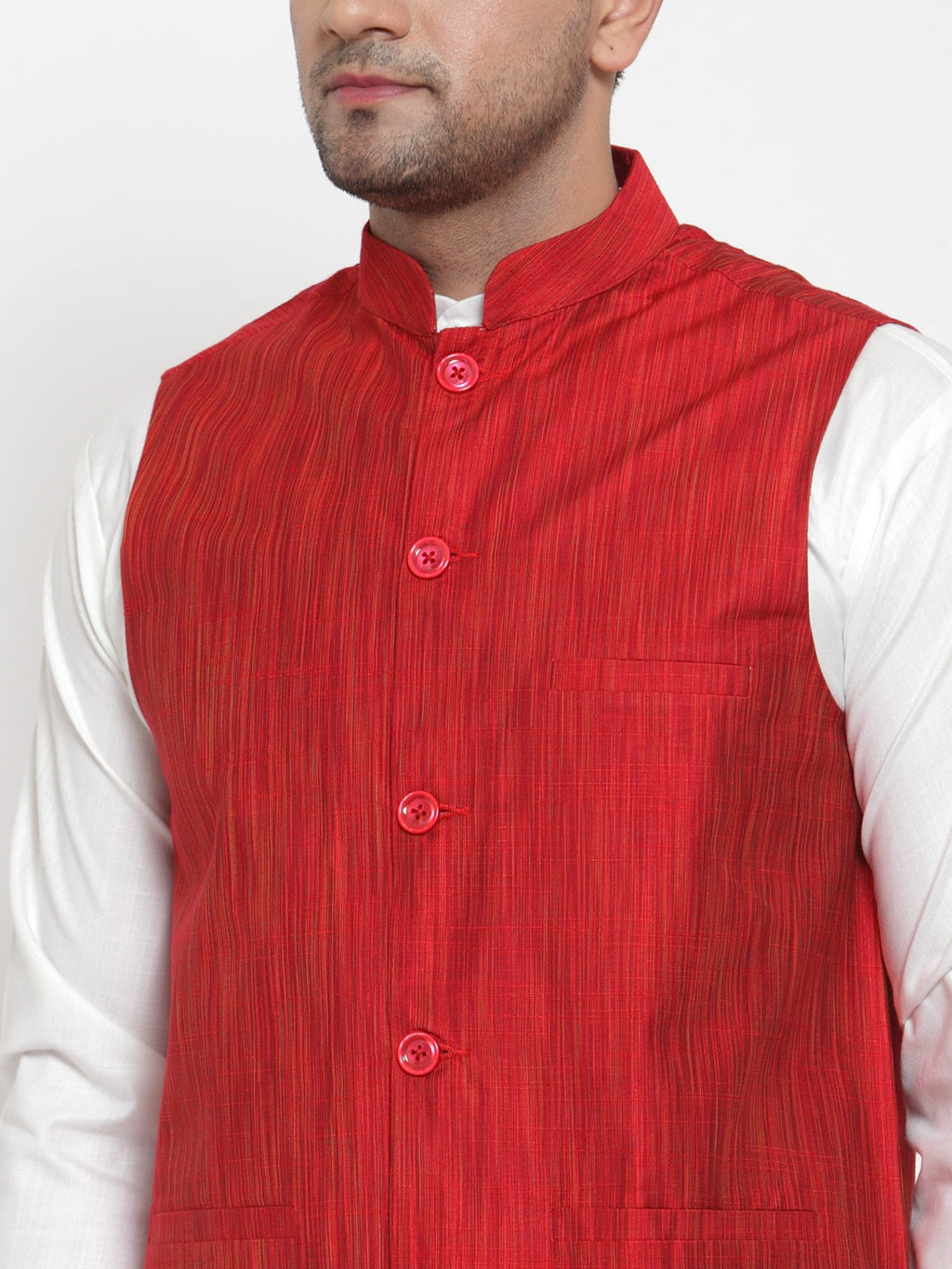 Jompers Men's Beautiful Red Woven Design Nehru Jacket