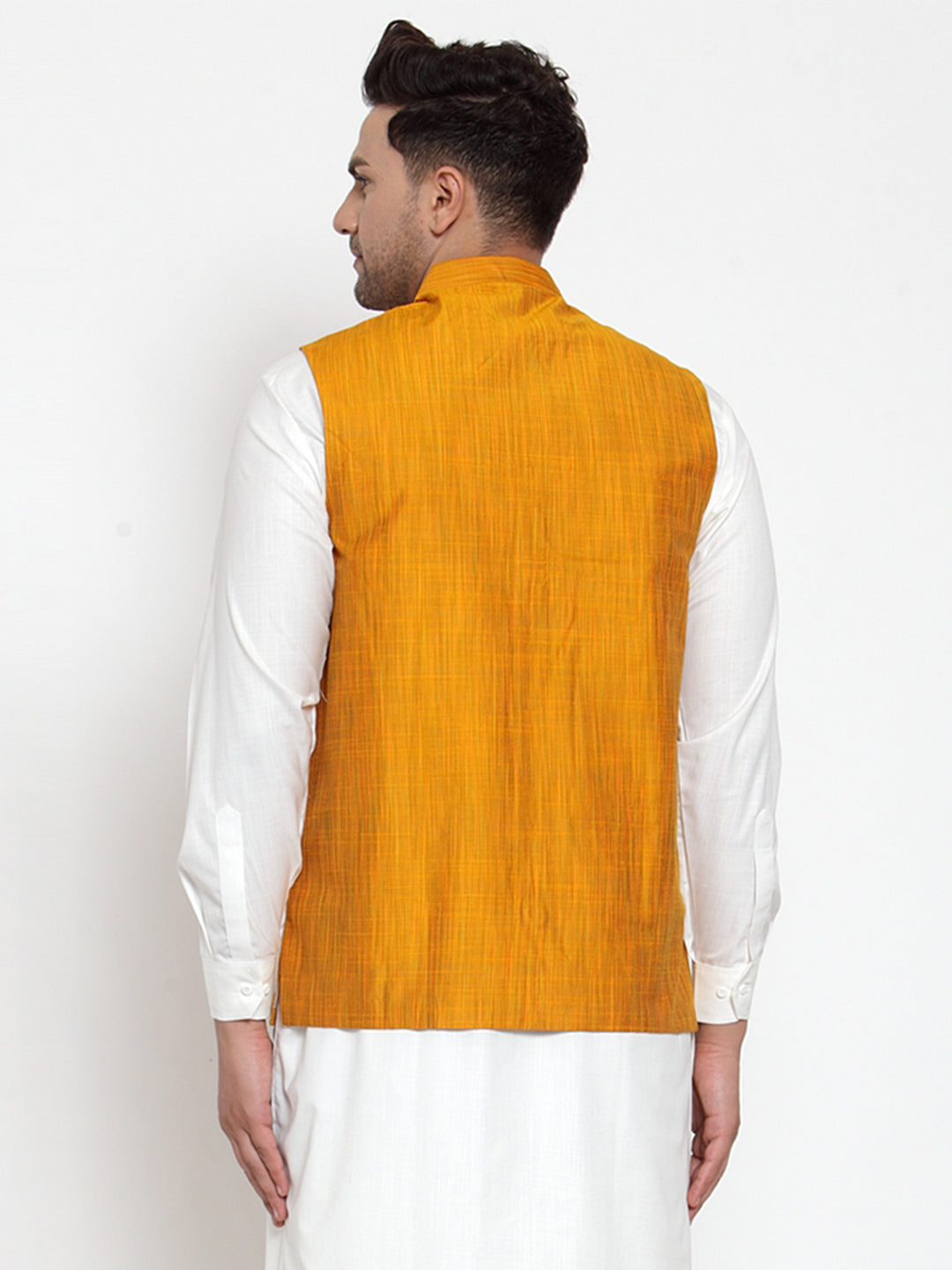 Jompers Men's Yellow Woven Design Nehru Jacket