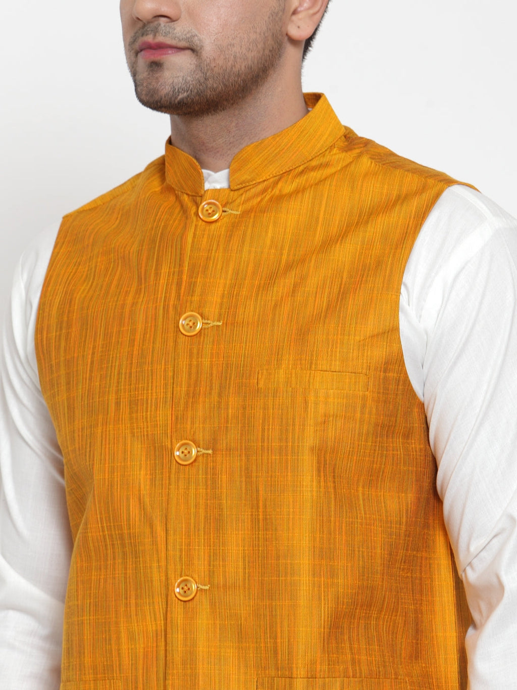Jompers Men's Yellow Woven Design Nehru Jacket
