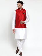 Jompers Men's Maroon Woven Jacquard Nehru Jacket