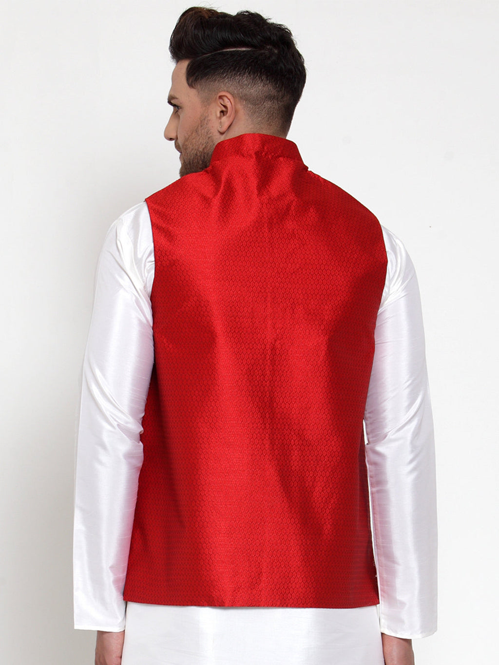 Jompers Men's Maroon Woven Jacquard Nehru Jacket