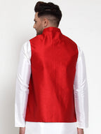 Jompers Men's Maroon Woven Jacquard Nehru Jacket