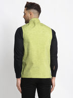 Jompers Men's Green Solid Nehru Jacket with Square Pocket