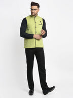 Jompers Men's Green Solid Nehru Jacket with Square Pocket