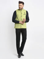 Jompers Men's Green Solid Nehru Jacket with Square Pocket