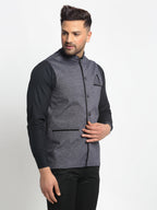 Jompers Men's Grey Solid Nehru Jacket with Square Pocket