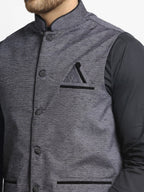 Jompers Men's Grey Solid Nehru Jacket with Square Pocket
