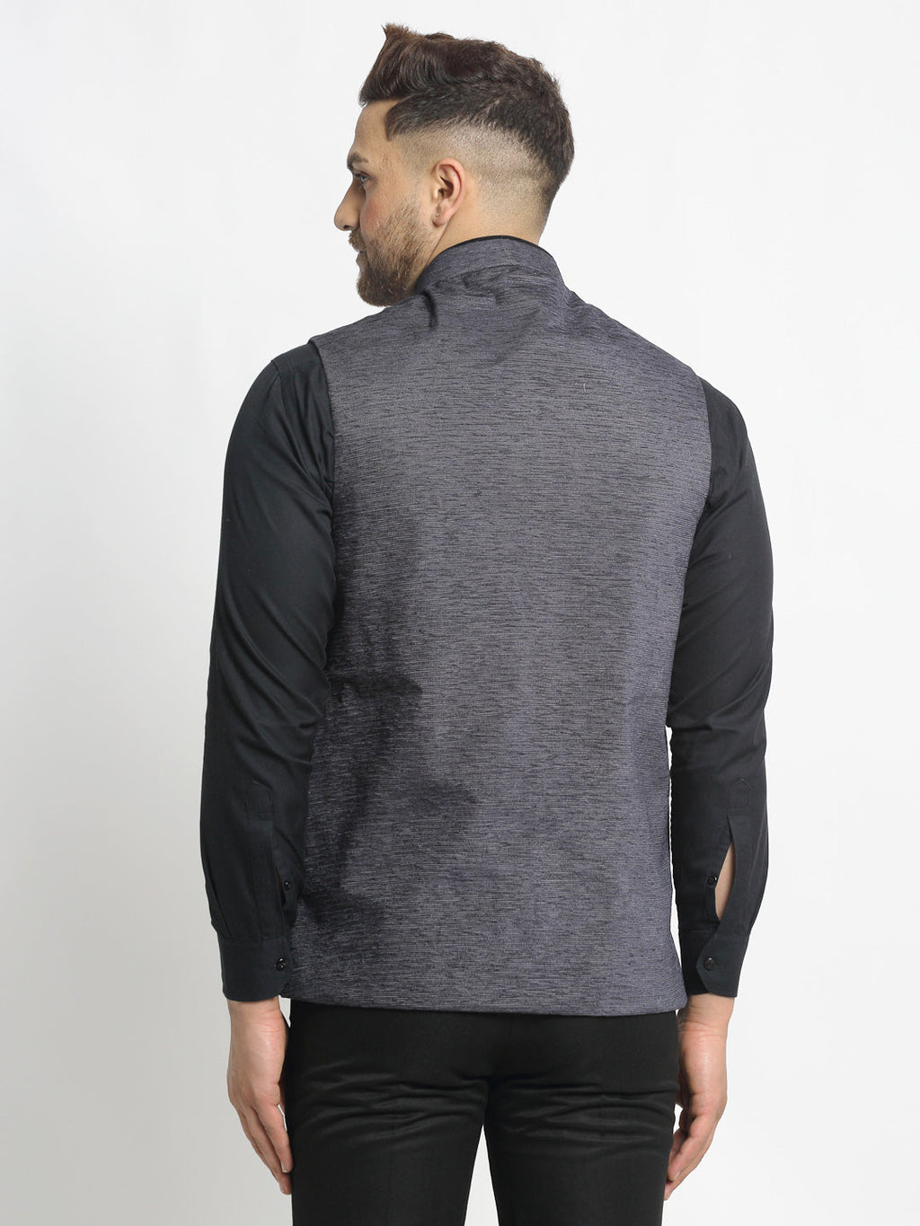 Jompers Men's Grey Solid Nehru Jacket with Square Pocket