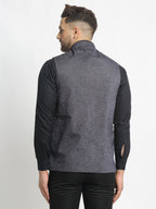 Jompers Men's Grey Solid Nehru Jacket with Square Pocket