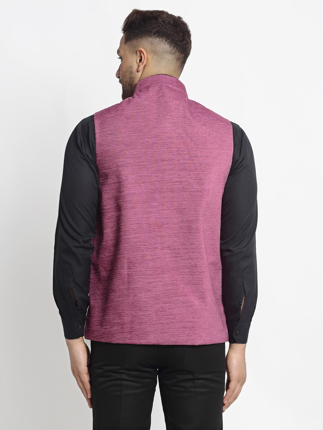 Jompers Men's Purple Solid Nehru Jacket with Square Pocket