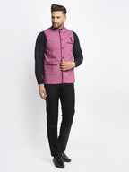 Jompers Men's Purple Solid Nehru Jacket with Square Pocket