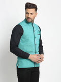 Jompers Men's Blue Solid Nehru Jacket with Square Pocket
