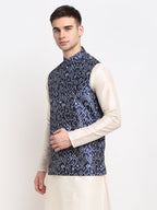 Jompers Men's Blue Digital Printed Blue Waistcoat