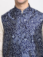 Jompers Men's Blue Digital Printed Blue Waistcoat