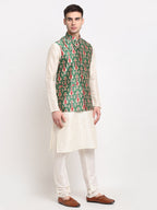 Jompers Men's Green Digital Printed Green Waistcoat