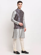 Jompers Men's Grey Digital Printed Grey Waistcoat