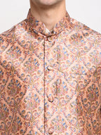 Jompers Men's Peach Digital Printed Peach Waistcoat