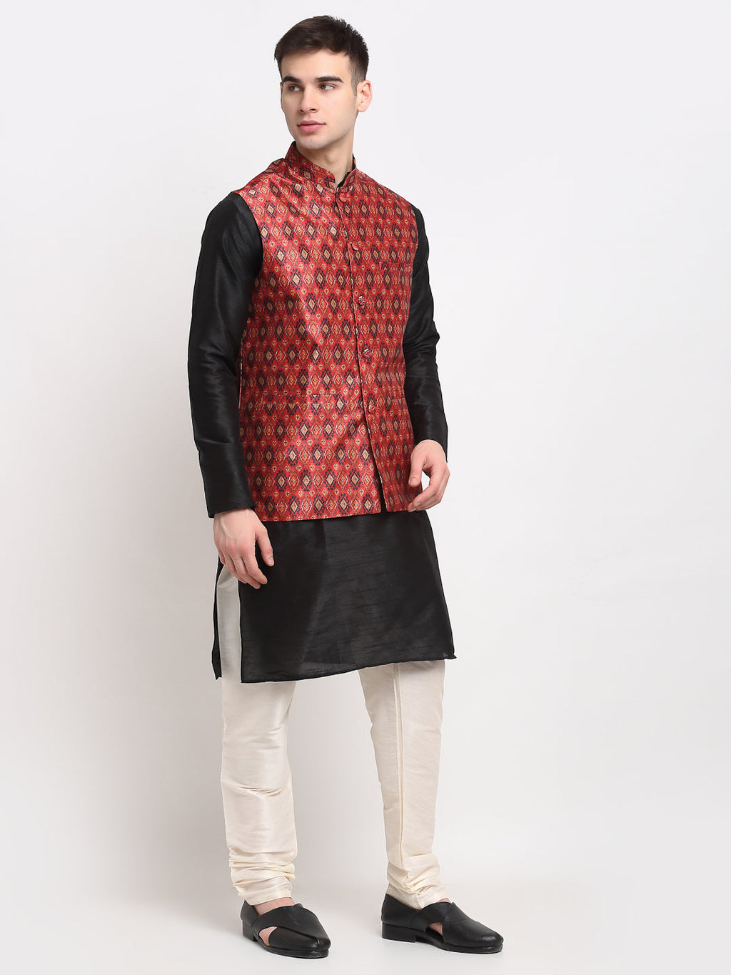 Jompers Men's Red Digital Printed Red Waistcoat