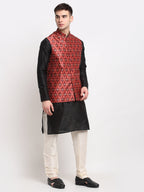 Jompers Men's Red Digital Printed Red Waistcoat