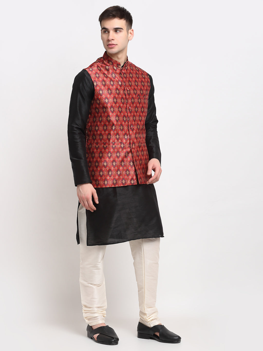 Jompers Men's Red Digital Printed Red Waistcoat