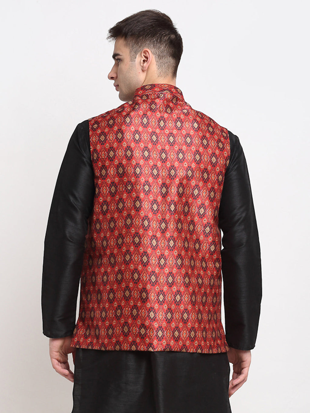 Jompers Men's Red Digital Printed Red Waistcoat