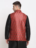 Jompers Men's Red Digital Printed Red Waistcoat