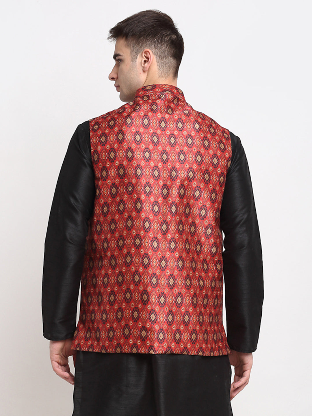 Jompers Men's Red Digital Printed Red Waistcoat