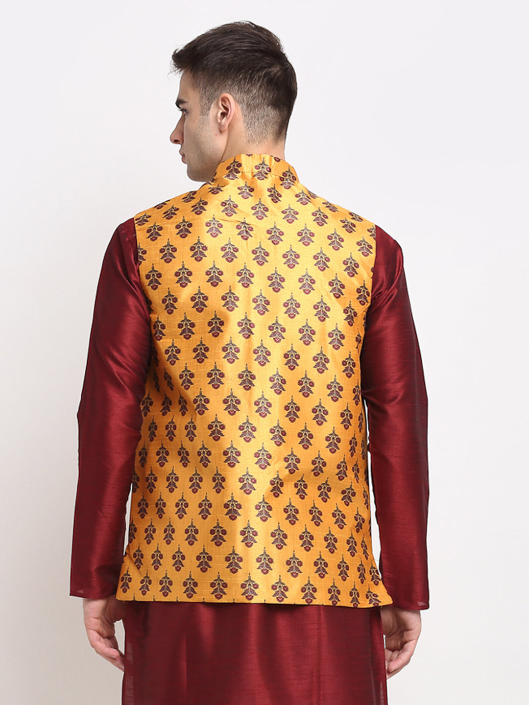 Jompers Men's Yellow Digital Printed Yellow Waistcoat