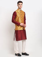 Jompers Men's Yellow Digital Printed Yellow Waistcoat