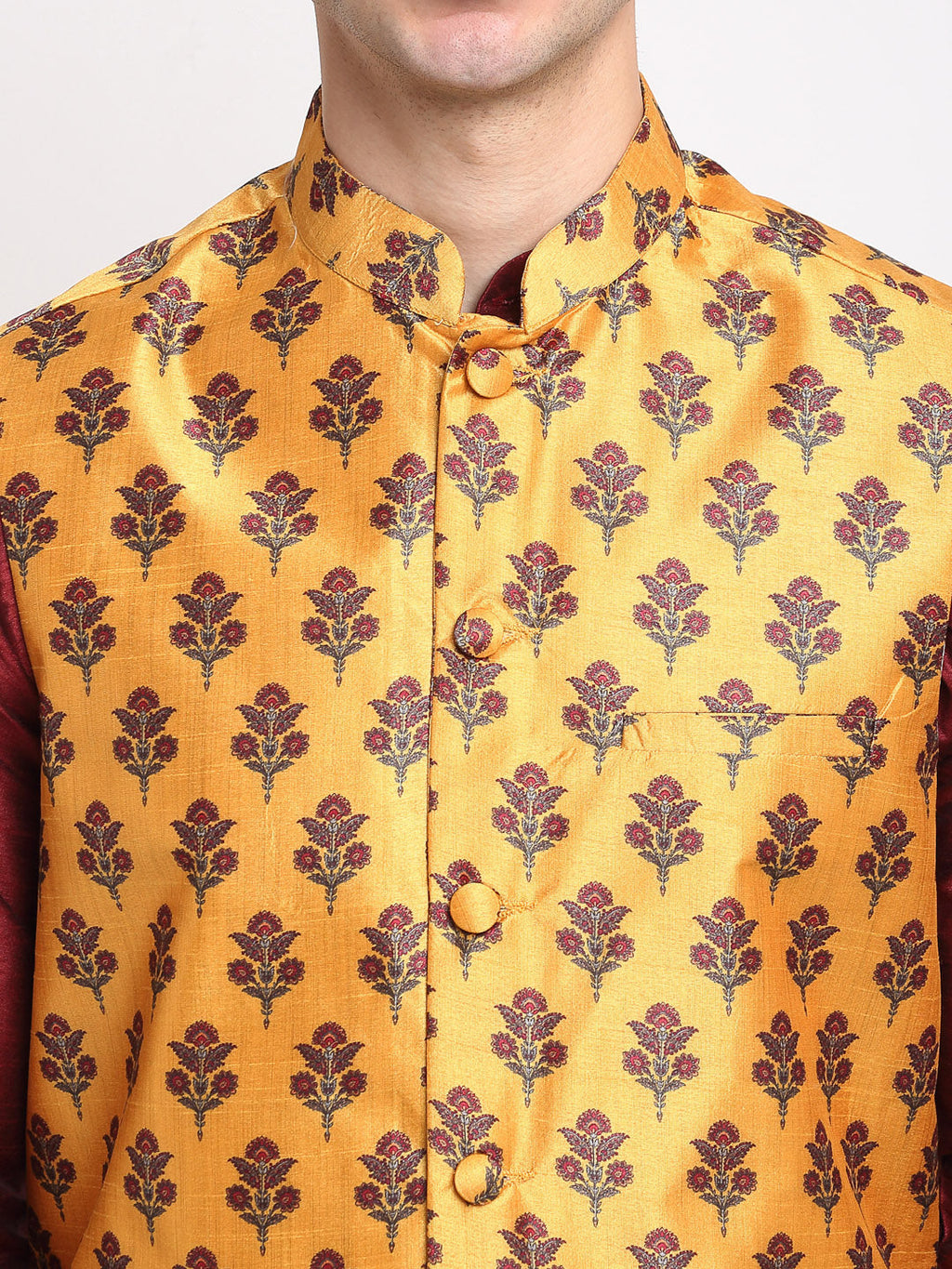 Jompers Men's Yellow Digital Printed Yellow Waistcoat