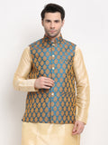 Jompers Men's Blue Self-Designed Blue Waistcoat