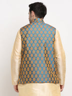 Jompers Men's Blue Self-Designed Blue Waistcoat