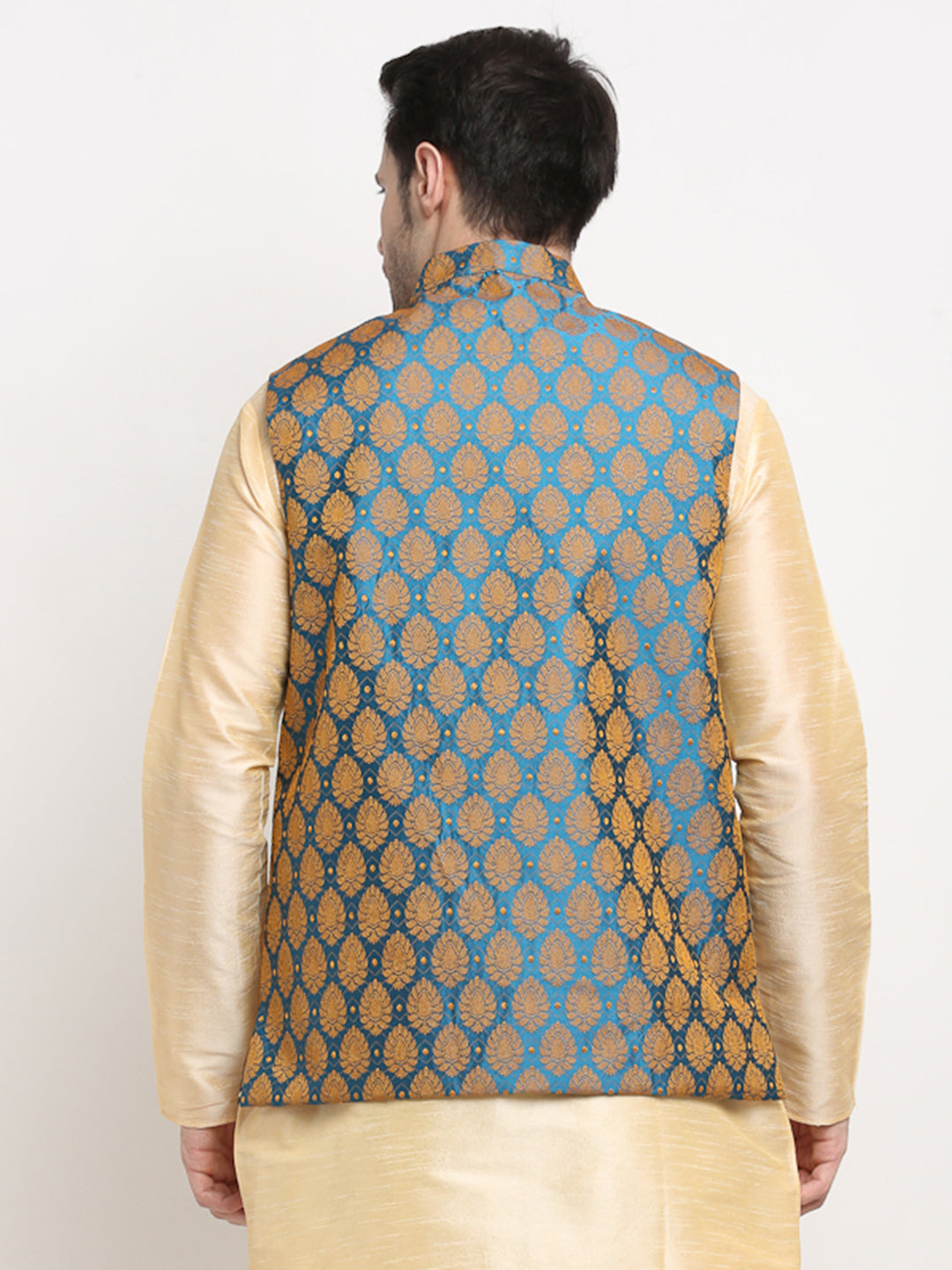 Jompers Men's Blue Self-Designed Blue Waistcoat