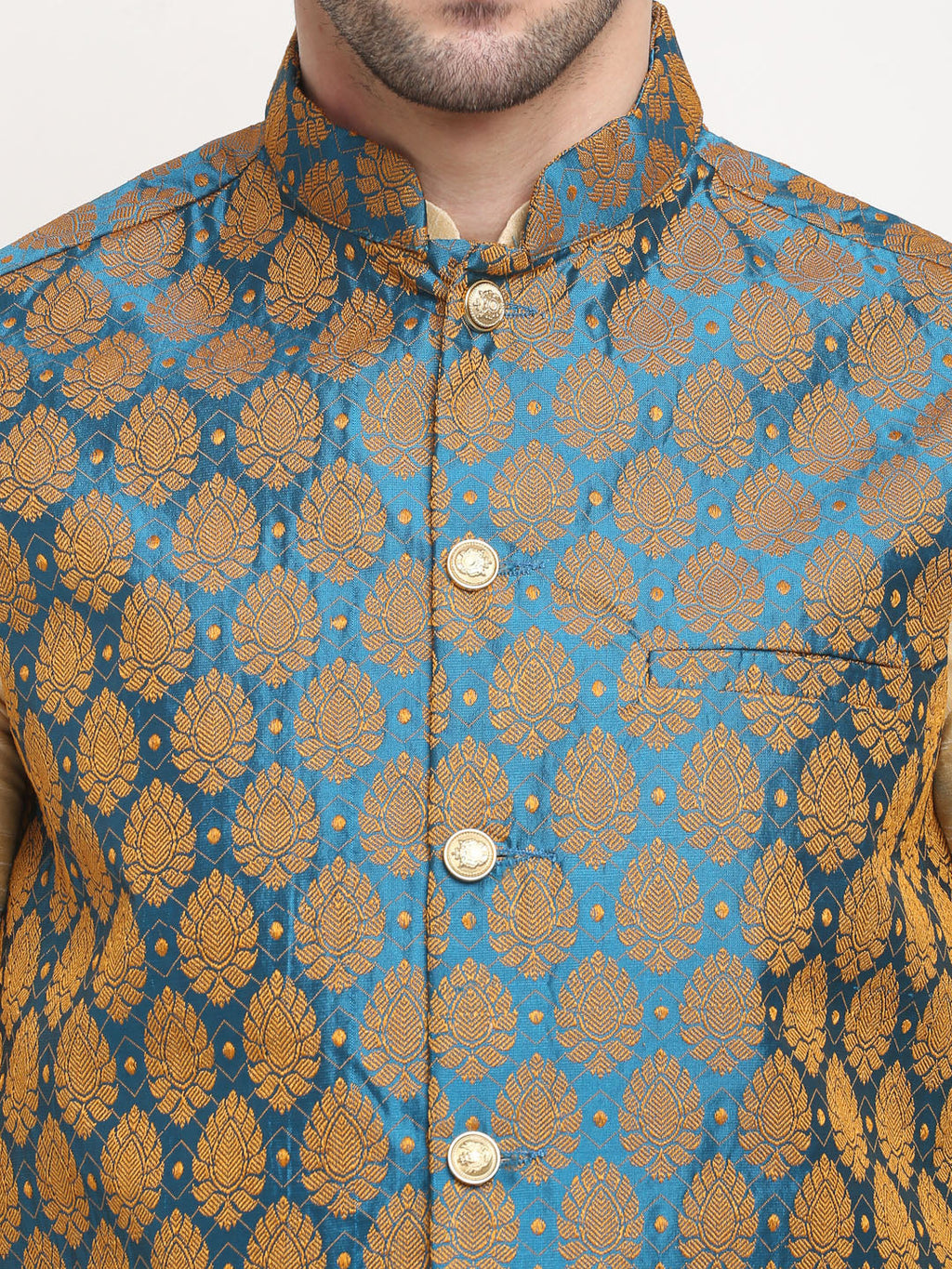 Jompers Men's Blue Self-Designed Blue Waistcoat