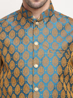 Jompers Men's Blue Self-Designed Blue Waistcoat