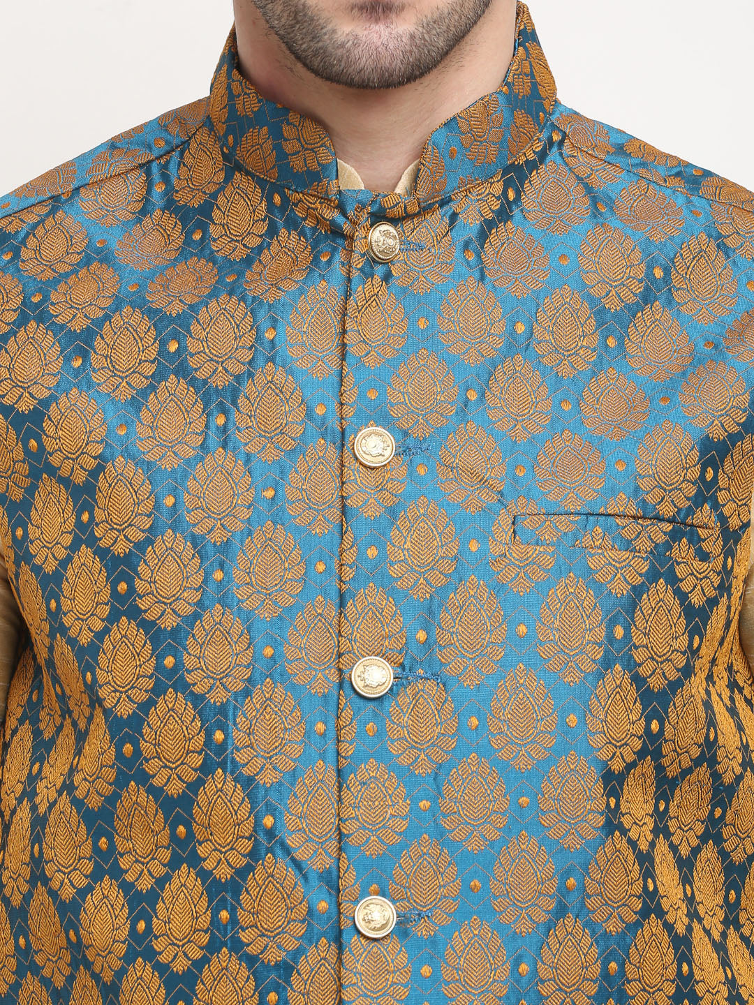 Jompers Men's Blue Self-Designed Blue Waistcoat