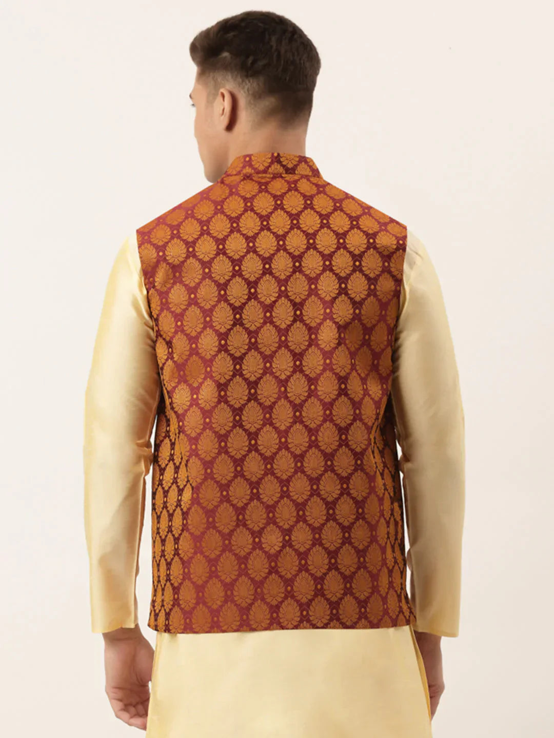 Jompers Men's Maroon Self-Designed Waistcoat