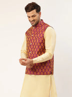 Jompers Men's Pink Self-Designed Waistcoat