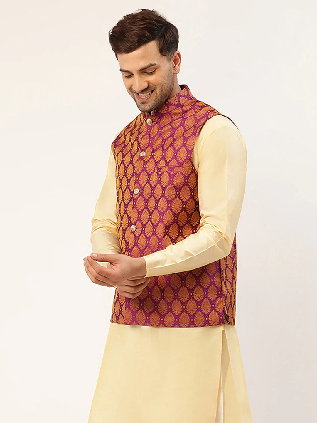 Jompers Men's Pink Self-Designed Waistcoat