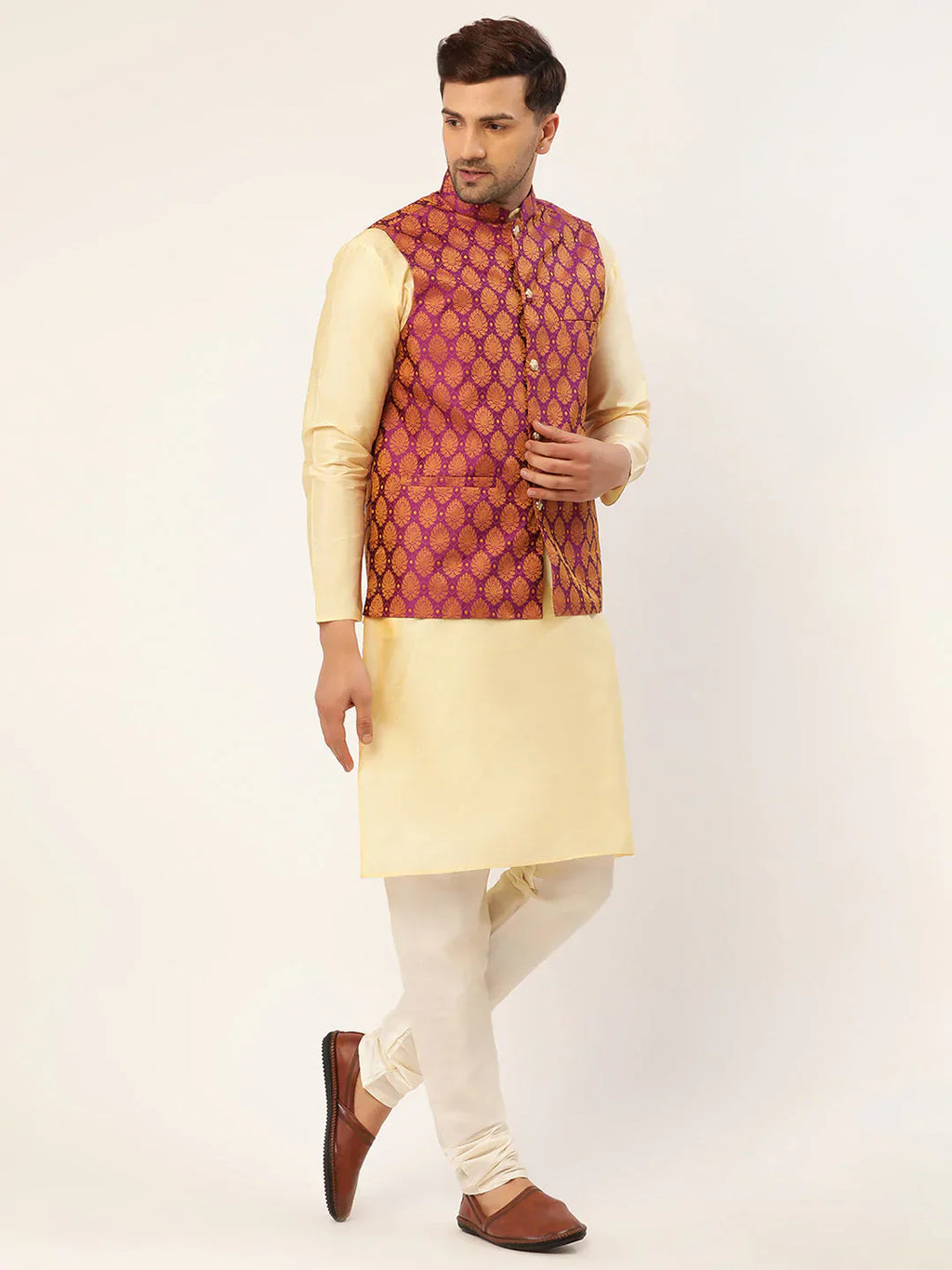 Jompers Men's Pink Self-Designed Waistcoat