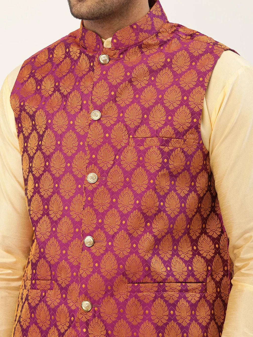 Jompers Men's Pink Self-Designed Waistcoat