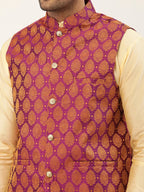 Jompers Men's Pink Self-Designed Waistcoat