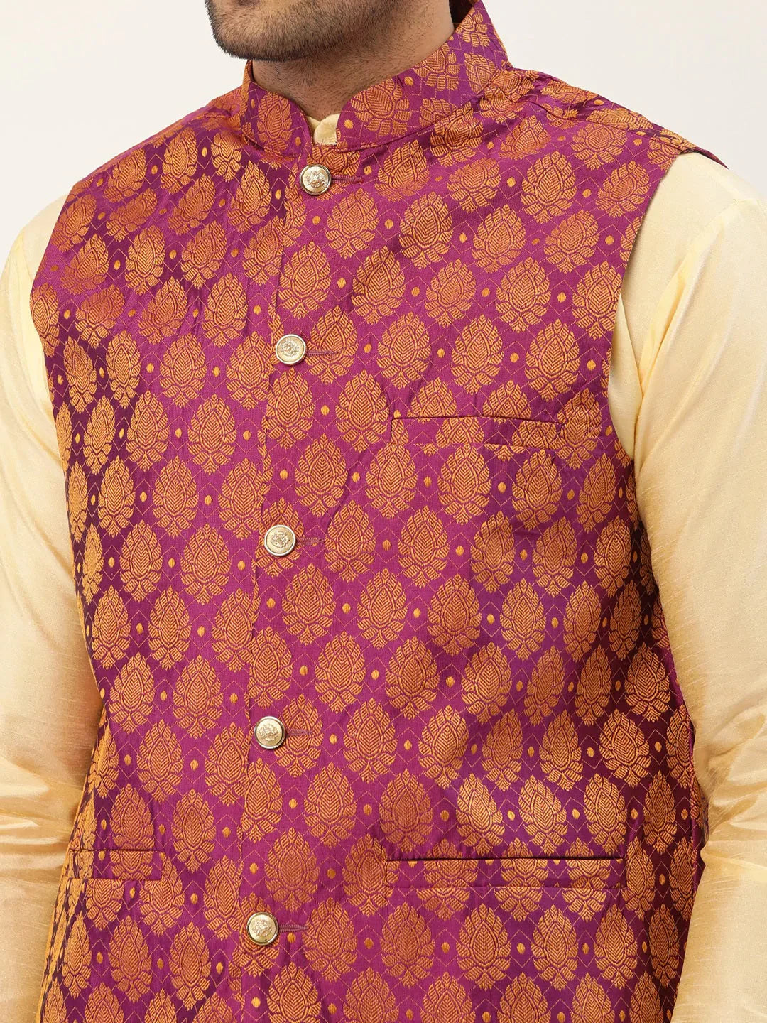 Jompers Men's Pink Self-Designed Waistcoat