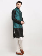 Jompers Men's Green Self-Designed Green Waistcoat