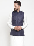 Jompers Men Navy-Blue Solid Nehru Jacket - Distacart