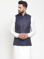 Jompers Men Navy-Blue Solid Nehru Jacket - Distacart